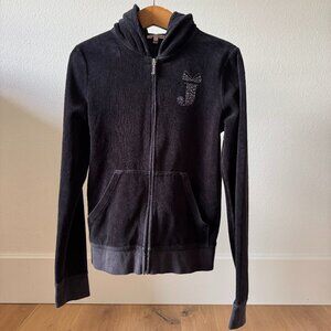 ✨ Juicy Couture Black Velour Hoodie Zip Up – Shine Juicy Shine – Size L